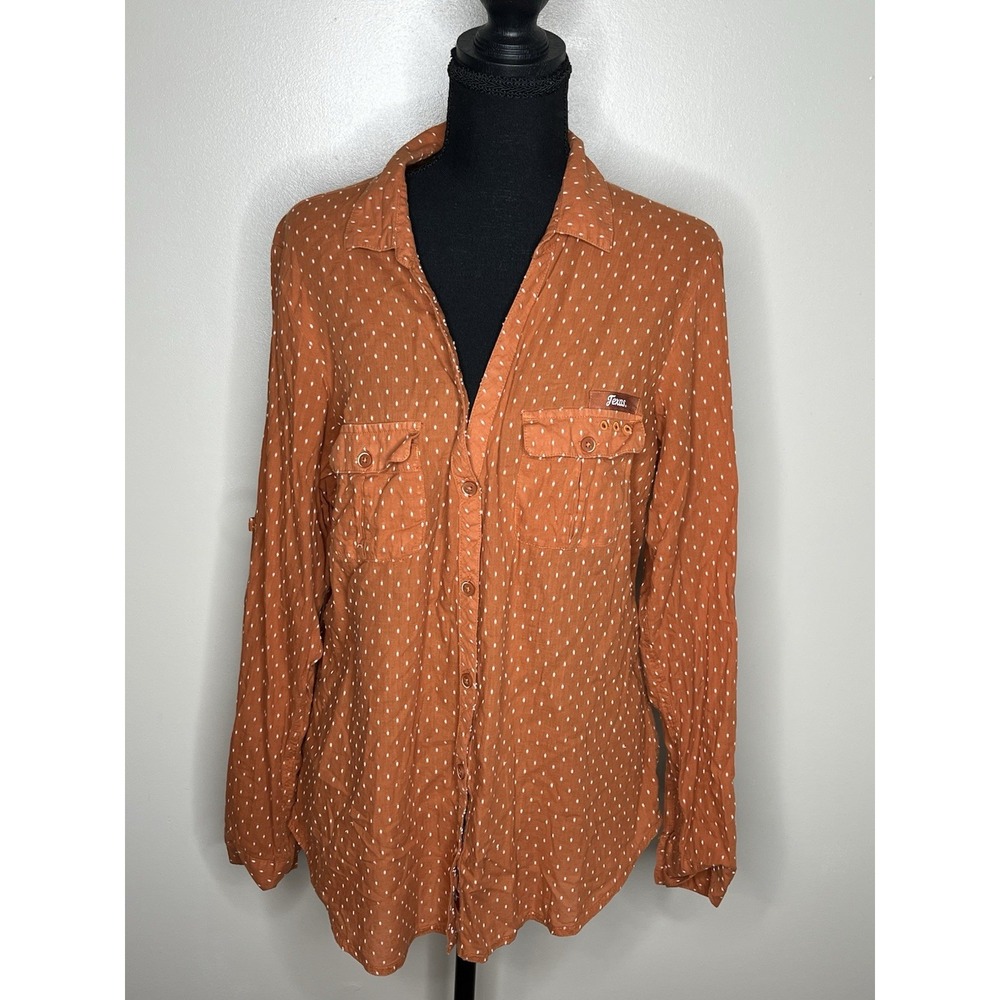 Texas Longhorns Columbia PFG Woman's Orange Long Sleeve Button Up Size Large